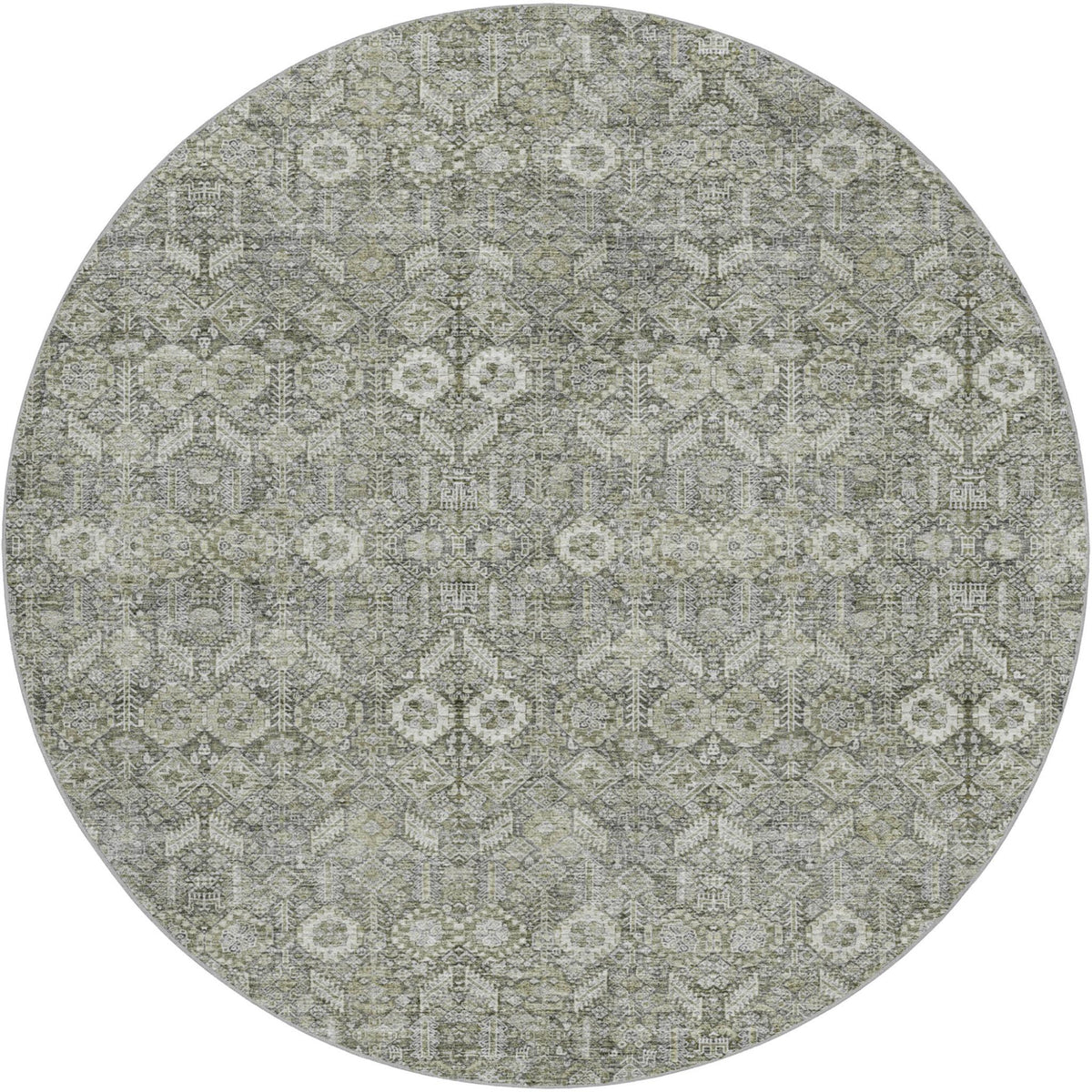 8' Gray And Taupe Geometric Shag Washable Round Rug With UV Protection - HomeRoots - Flyclothing LLC