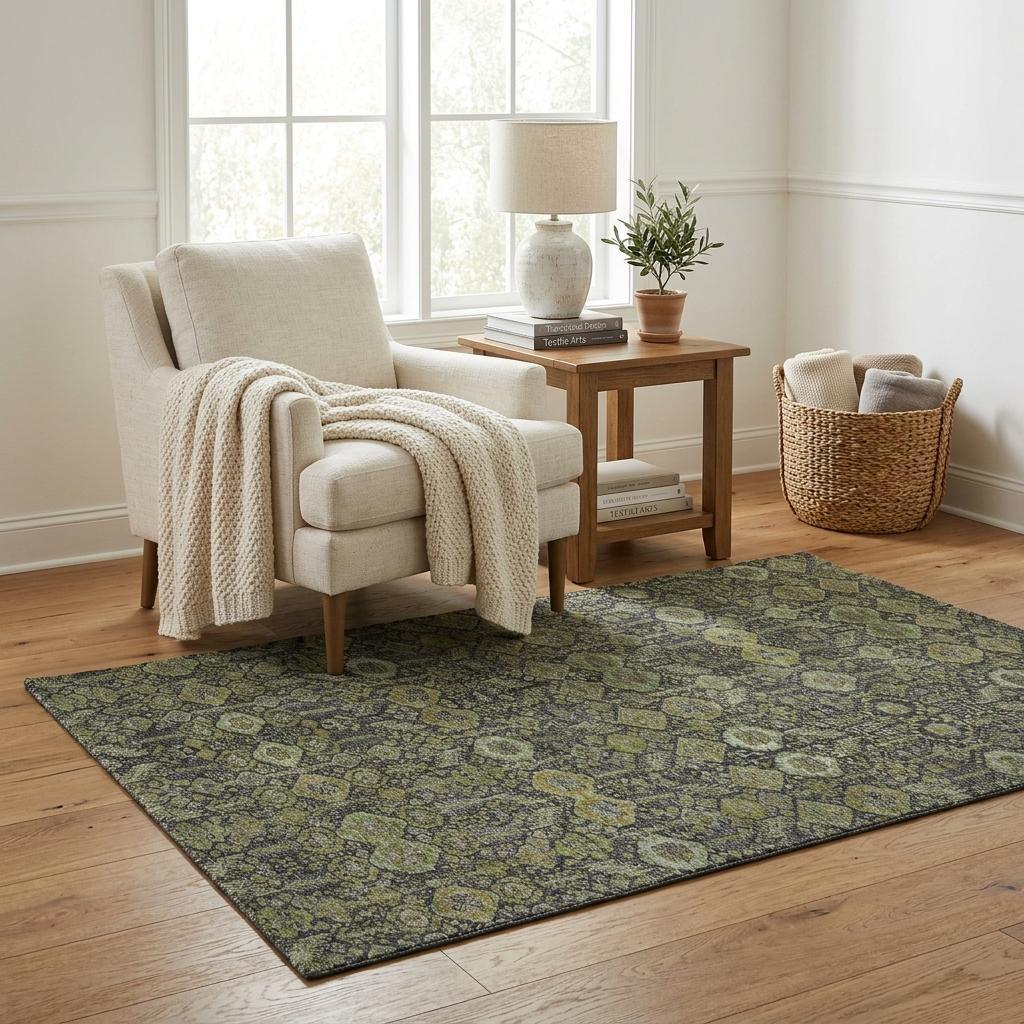 5' X 8' Green And Gray Geometric Shag Washable Area Rug With UV Protection - HomeRoots - Flyclothing LLC