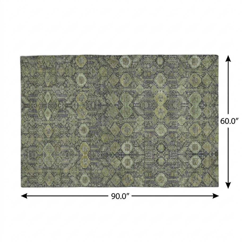 5' X 8' Green And Gray Geometric Shag Washable Area Rug With UV Protection - HomeRoots - Flyclothing LLC