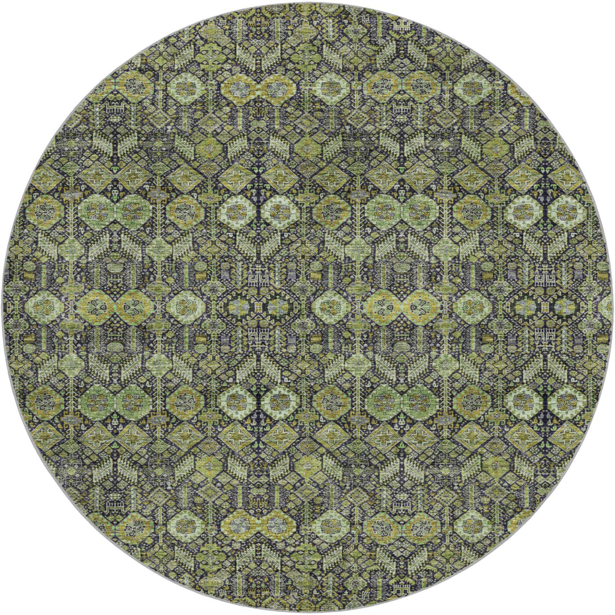 8' Green And Gray Geometric Shag Washable Round Rug With UV Protection - HomeRoots - Flyclothing LLC