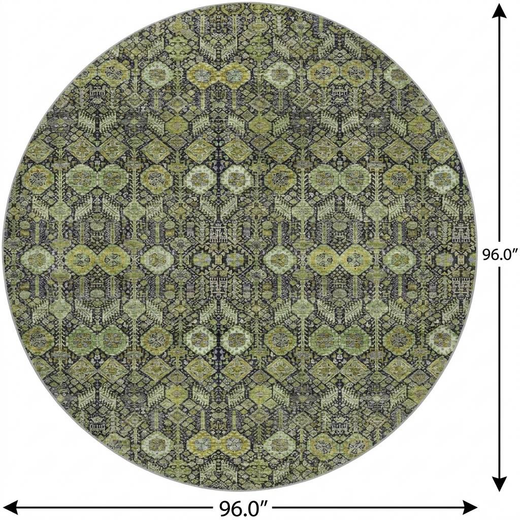 8' Green And Gray Geometric Shag Washable Round Rug With UV Protection - HomeRoots - Flyclothing LLC