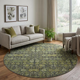 8' Green And Gray Geometric Shag Washable Round Rug With UV Protection - HomeRoots - Flyclothing LLC