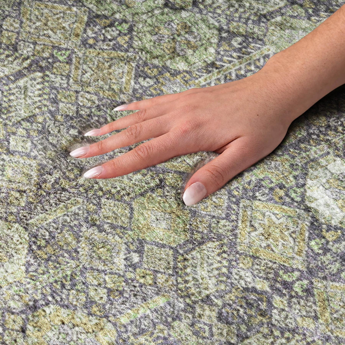 8' X 10' Green And Gray Geometric Shag Washable Area Rug With UV Protection - HomeRoots - Flyclothing LLC