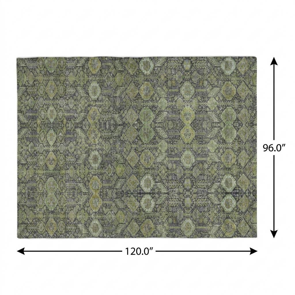8' X 10' Green And Gray Geometric Shag Washable Area Rug With UV Protection - HomeRoots - Flyclothing LLC