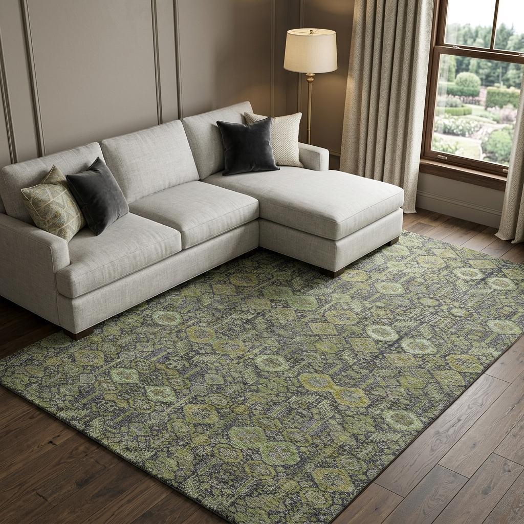 9' X 12' Green And Gray Geometric Shag Washable Area Rug With UV Protection - HomeRoots - Flyclothing LLC