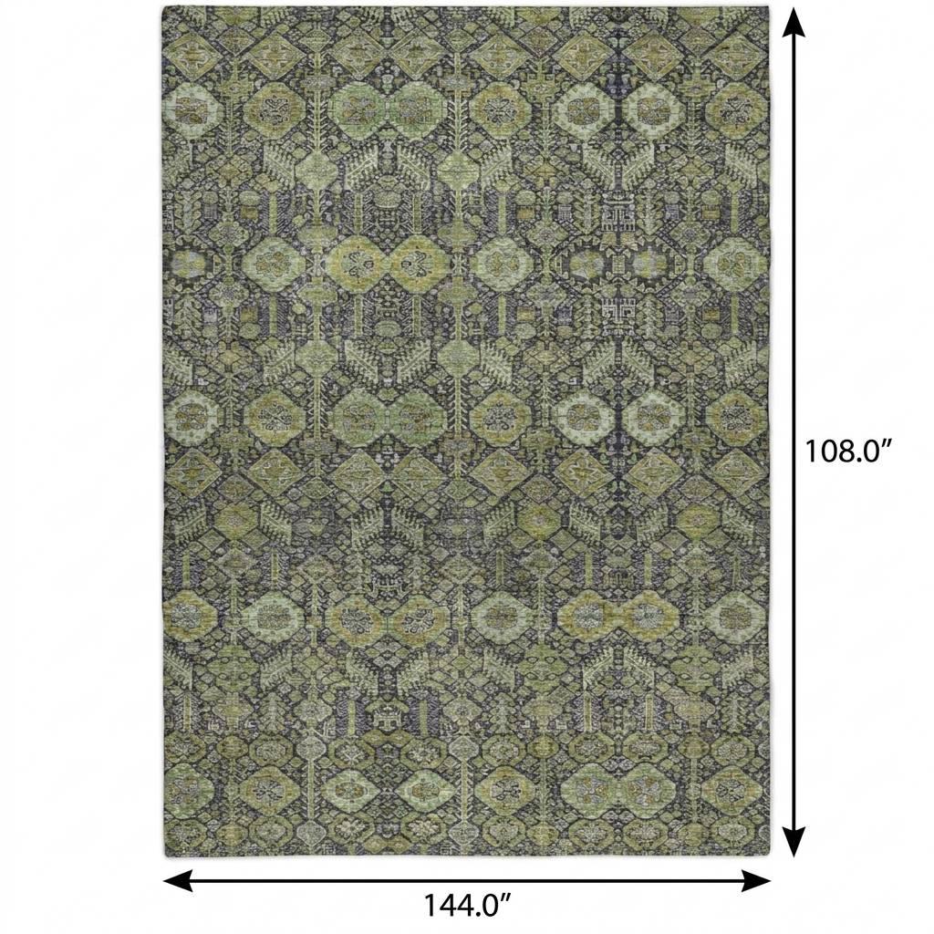 9' X 12' Green And Gray Geometric Shag Washable Area Rug With UV Protection - HomeRoots - Flyclothing LLC