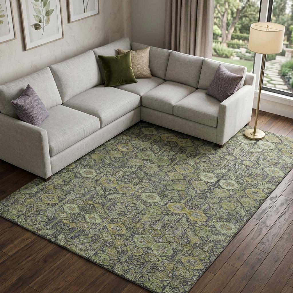 10' X 14' Green And Gray Geometric Shag Washable Area Rug With UV Protection - HomeRoots - Flyclothing LLC
