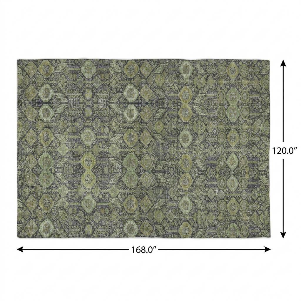 10' X 14' Green And Gray Geometric Shag Washable Area Rug With UV Protection - HomeRoots - Flyclothing LLC