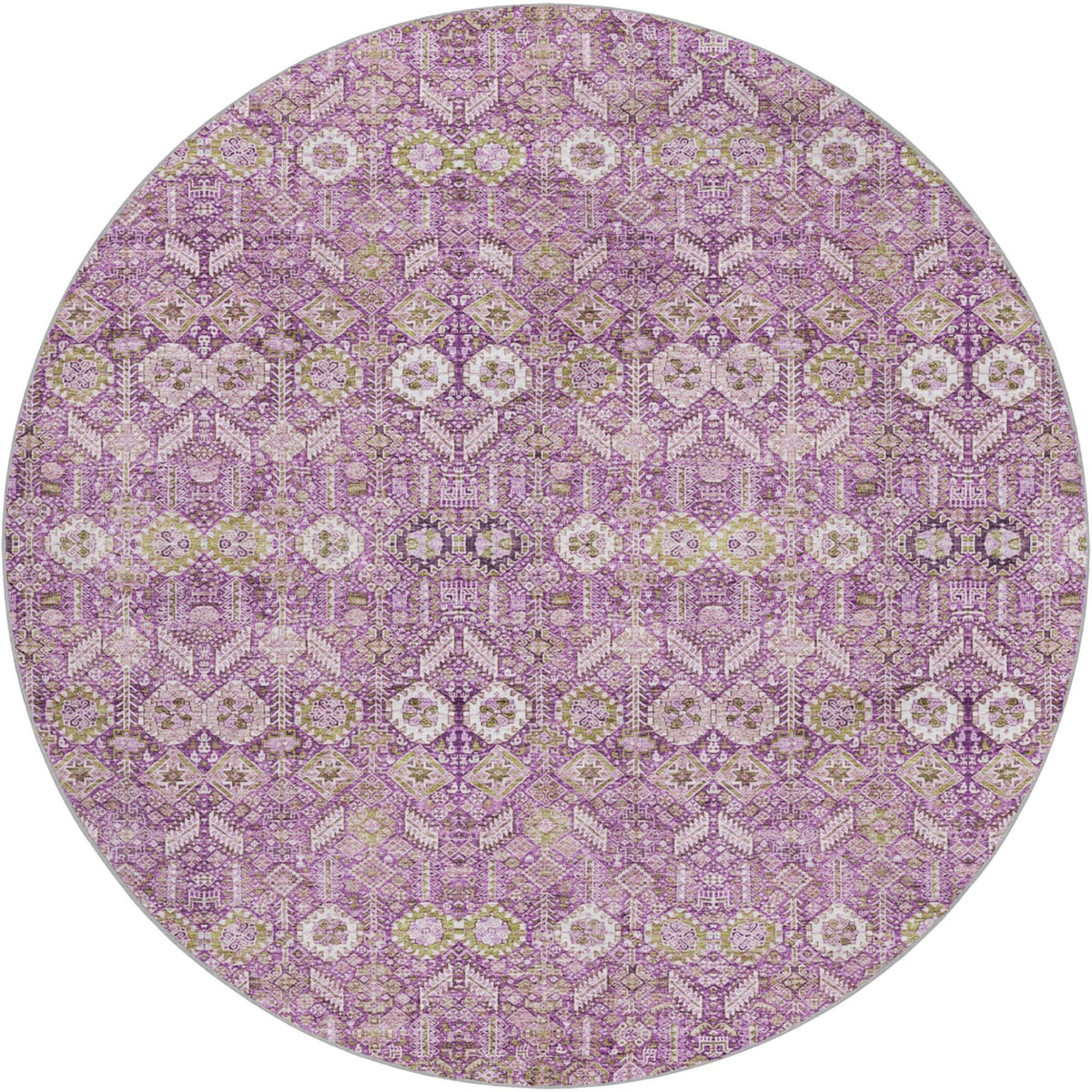 8' Lavender And Purple Geometric Shag Washable Round Rug With UV Protection - HomeRoots - Flyclothing LLC
