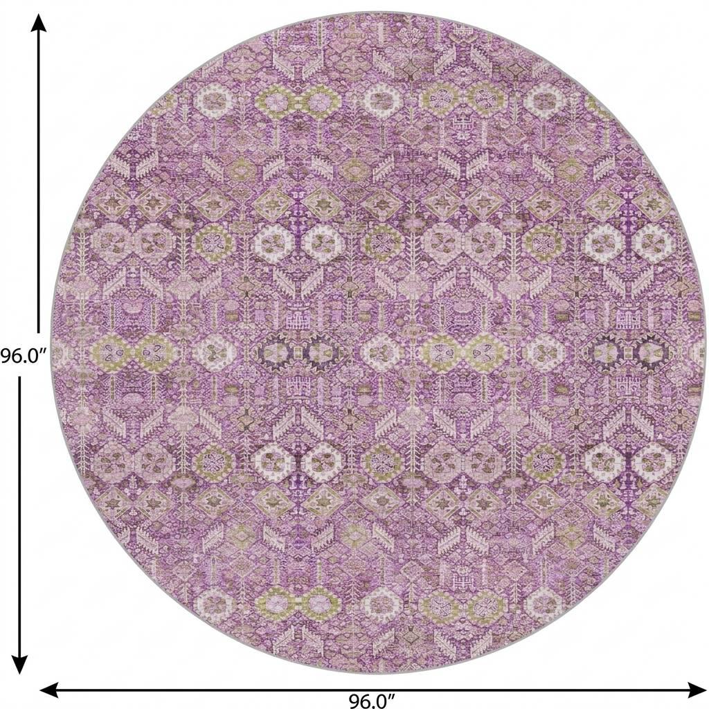8' Lavender And Purple Geometric Shag Washable Round Rug With UV Protection - HomeRoots - Flyclothing LLC