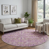 8' Lavender And Purple Geometric Shag Washable Round Rug With UV Protection - HomeRoots - Flyclothing LLC