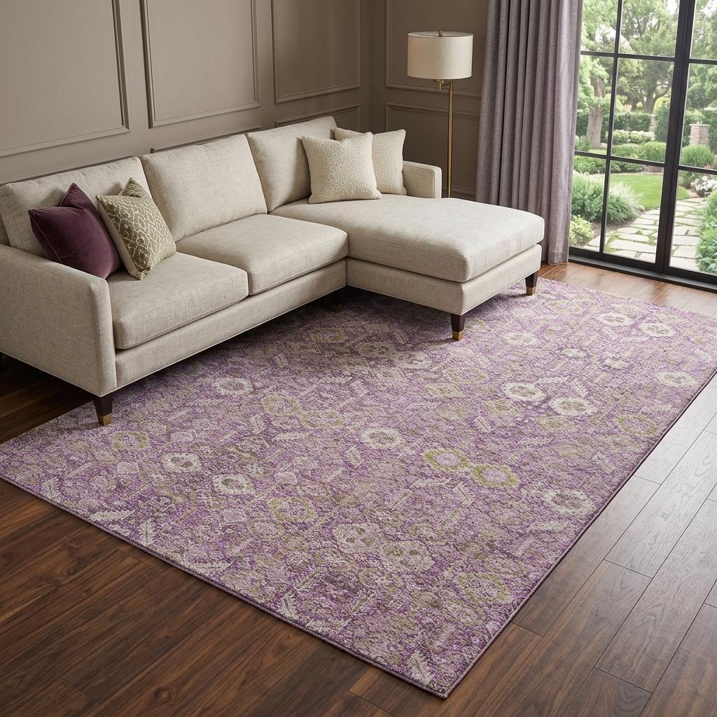 8' X 10' Lavender And Purple Geometric Shag Washable Area Rug With UV Protection - HomeRoots - Flyclothing LLC