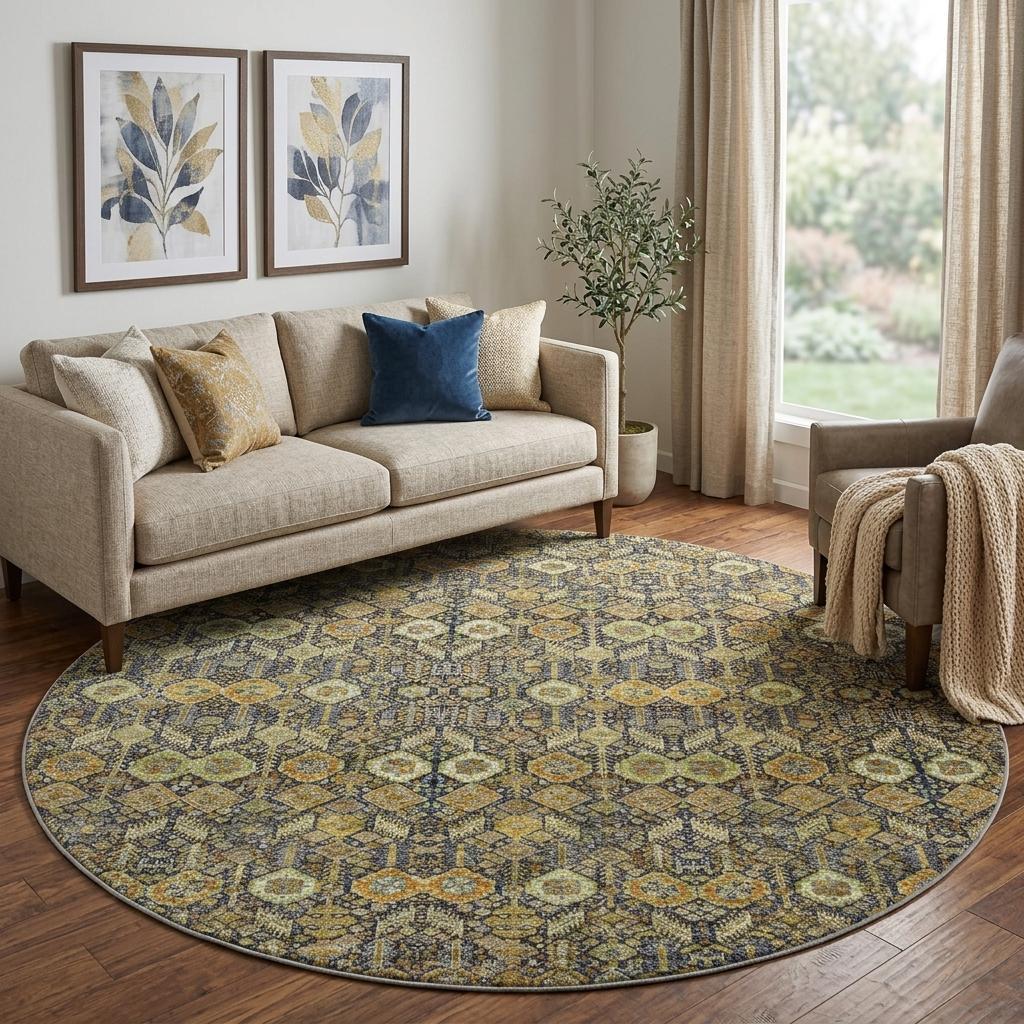 8' Orange And Copper Geometric Shag Washable Round Rug With UV Protection - HomeRoots - Flyclothing LLC