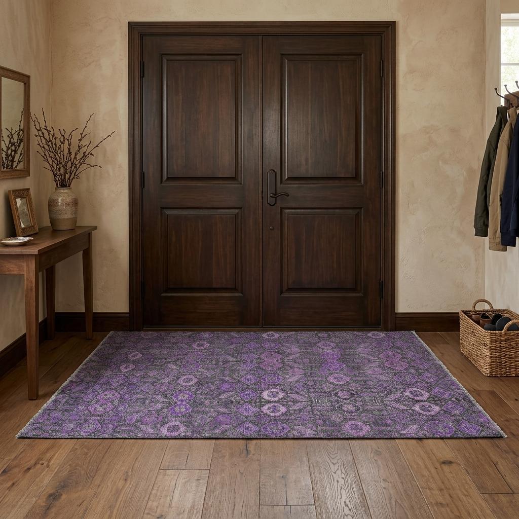 3' X 5' Purple And Eggplant Geometric Shag Washable Area Rug With UV Protection - HomeRoots - Flyclothing LLC