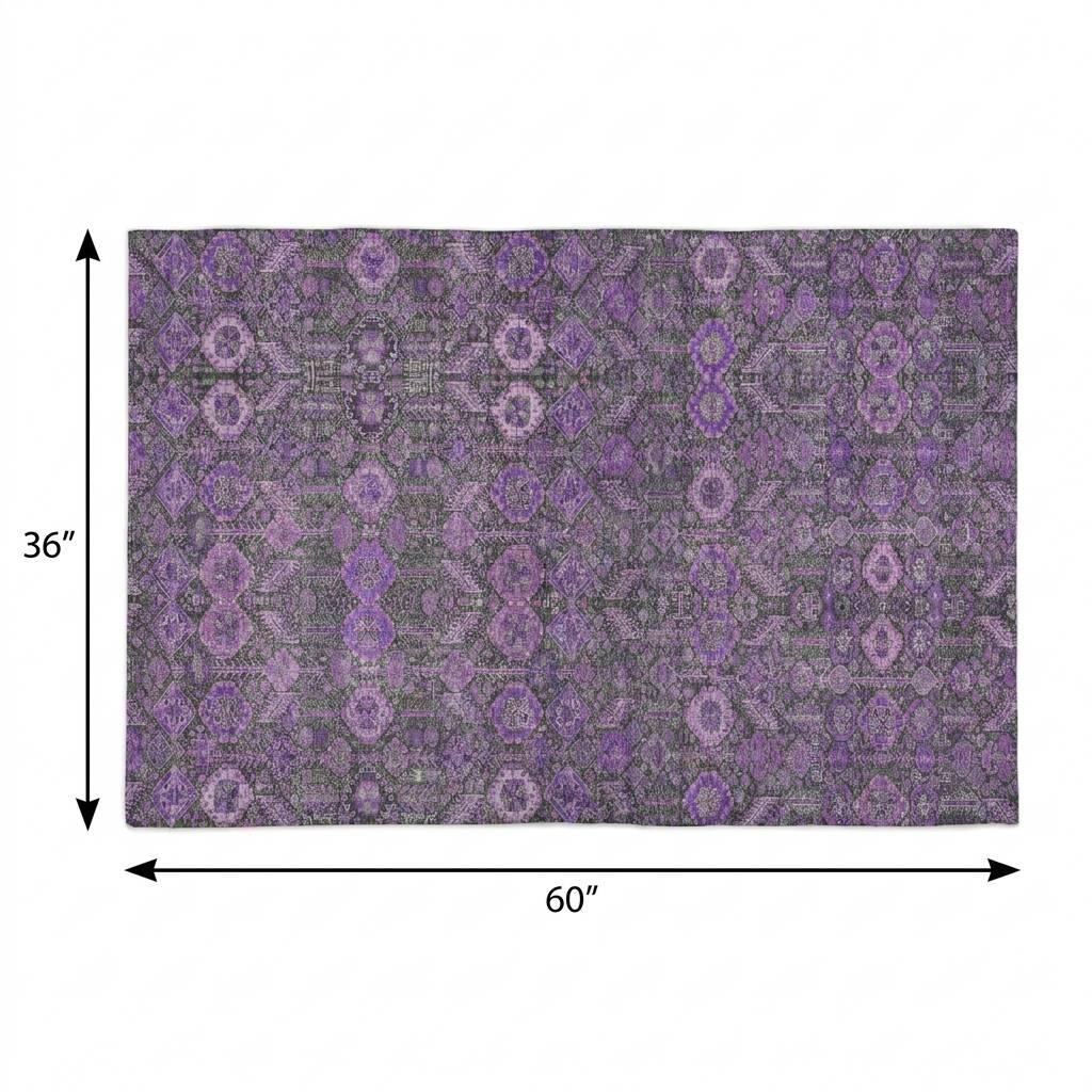 3' X 5' Purple And Eggplant Geometric Shag Washable Area Rug With UV Protection - HomeRoots - Flyclothing LLC