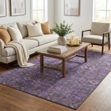 5' X 8' Purple And Eggplant Geometric Shag Washable Area Rug With UV Protection - HomeRoots - Flyclothing LLC