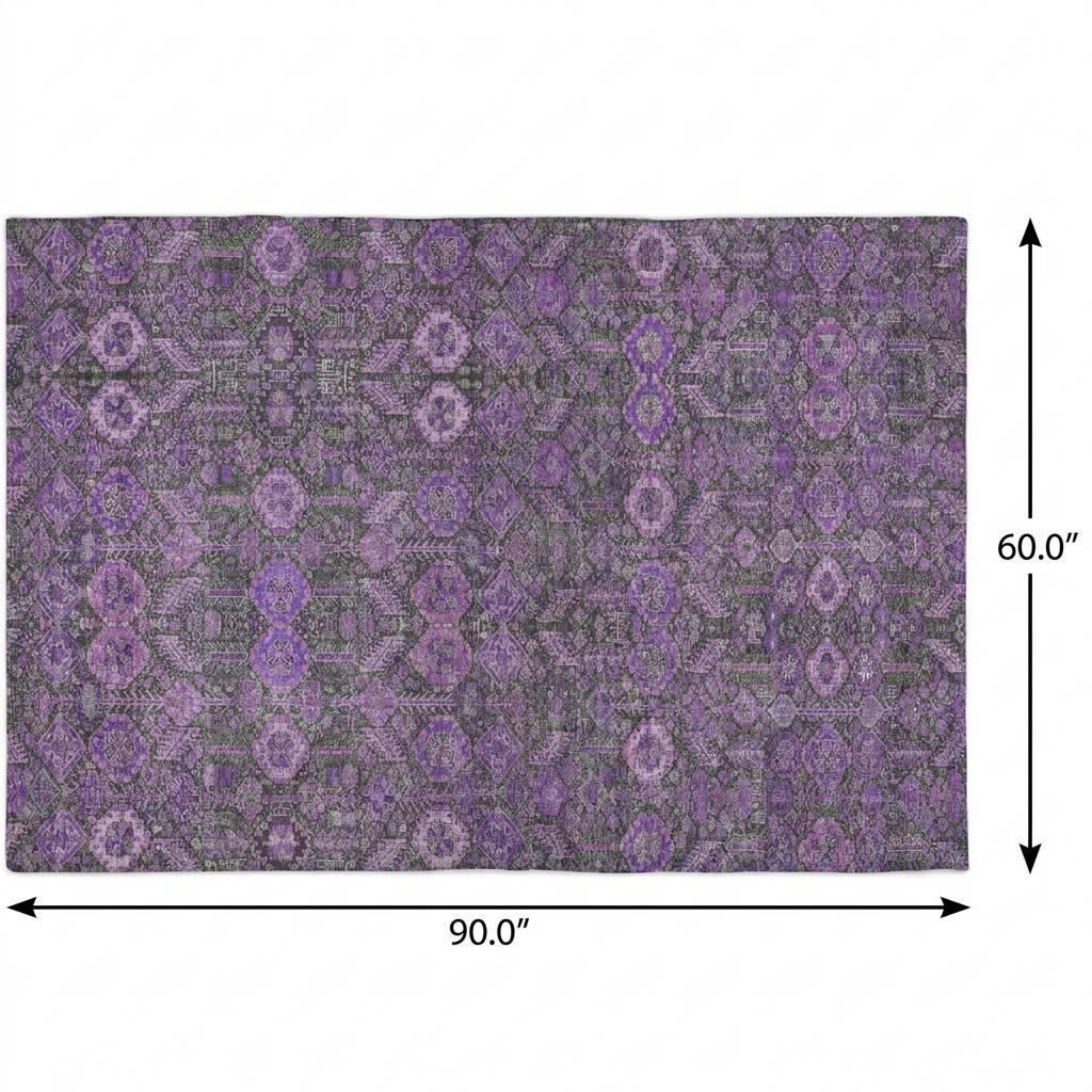 5' X 8' Purple And Eggplant Geometric Shag Washable Area Rug With UV Protection - HomeRoots - Flyclothing LLC