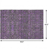 5' X 8' Purple And Eggplant Geometric Shag Washable Area Rug With UV Protection - HomeRoots - Flyclothing LLC
