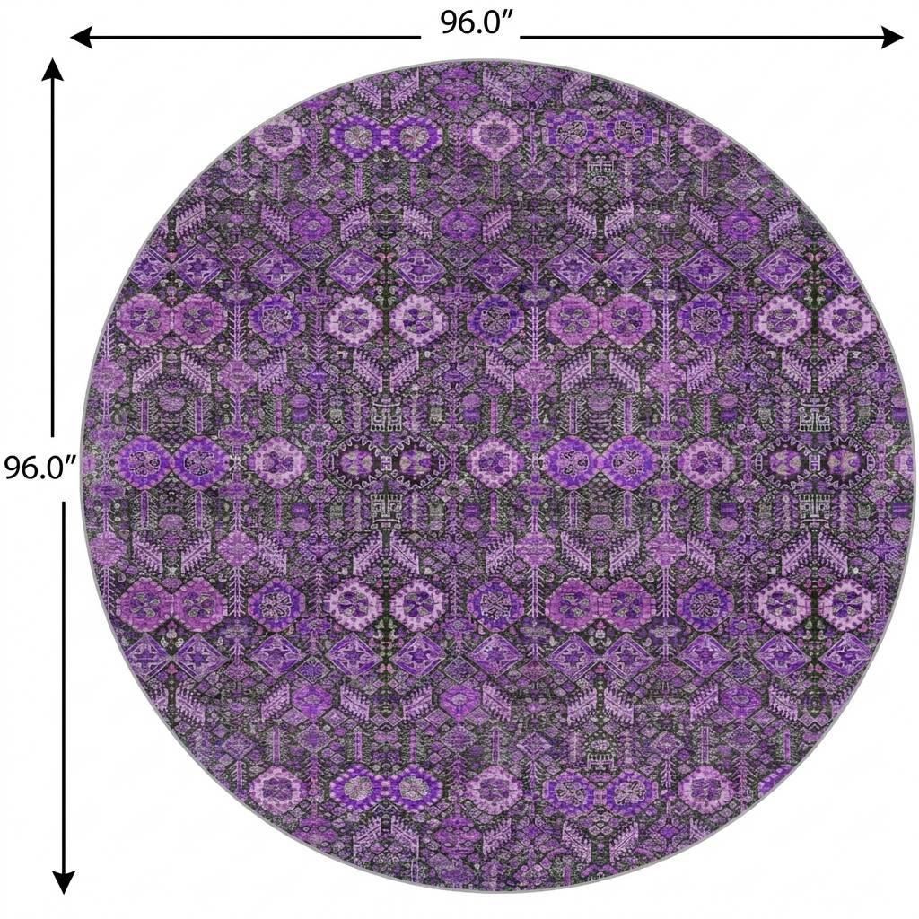 8' Purple And Eggplant Geometric Shag Washable Round Rug With UV Protection - HomeRoots - Flyclothing LLC