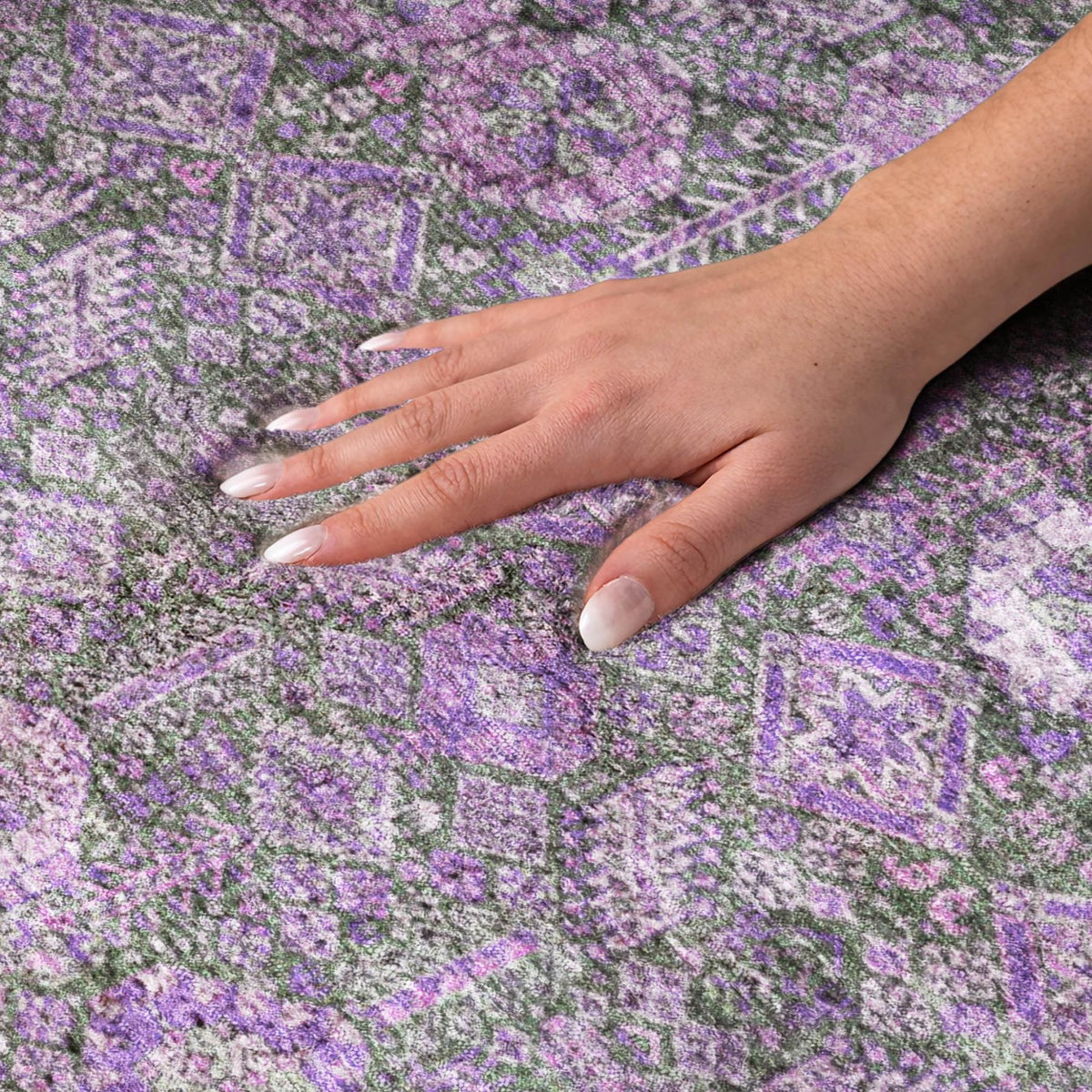 8' X 10' Purple And Eggplant Geometric Shag Washable Area Rug With UV Protection - HomeRoots - Flyclothing LLC