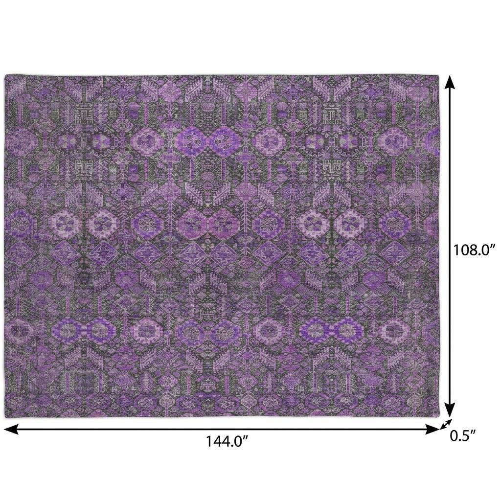 9' X 12' Purple And Eggplant Geometric Shag Washable Area Rug With UV Protection - HomeRoots - Flyclothing LLC