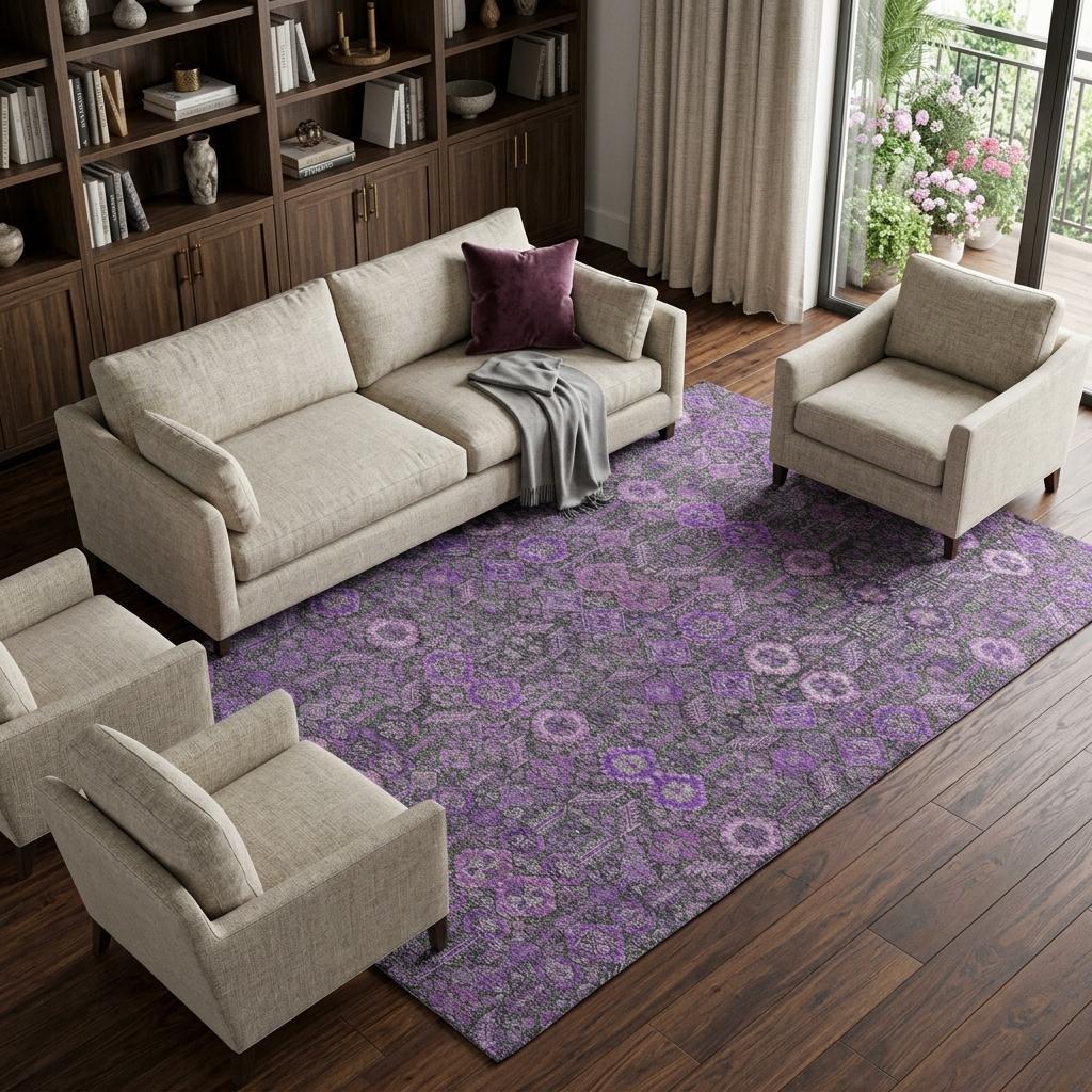 10' X 14' Purple And Eggplant Geometric Shag Washable Area Rug With UV Protection - HomeRoots - Flyclothing LLC