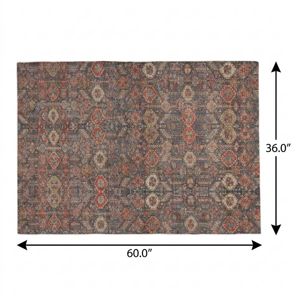 3' X 5' Red And Navy Blue Geometric Shag Washable Area Rug With UV Protection - HomeRoots - Flyclothing LLC