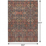5' X 8' Red And Navy Blue Geometric Shag Washable Area Rug With UV Protection - HomeRoots - Flyclothing LLC
