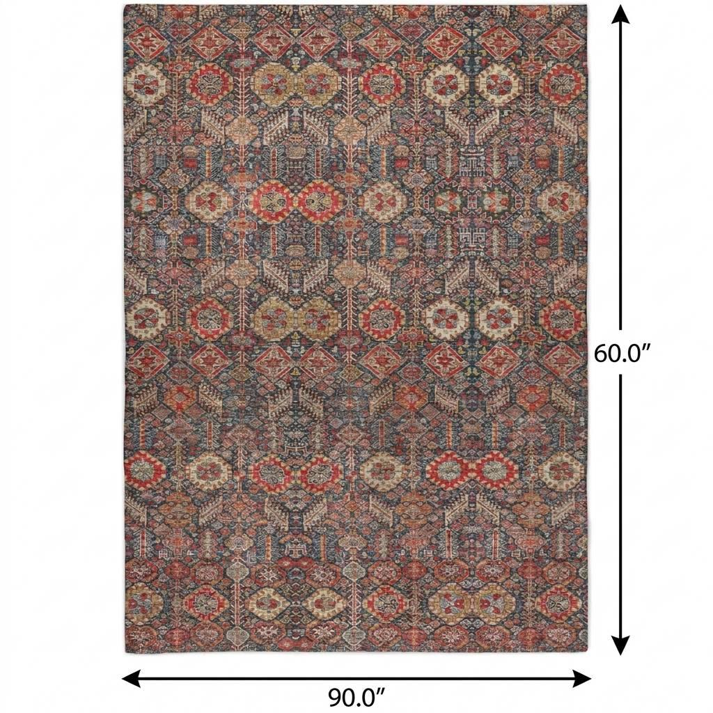 5' X 8' Red And Navy Blue Geometric Shag Washable Area Rug With UV Protection - HomeRoots - Flyclothing LLC