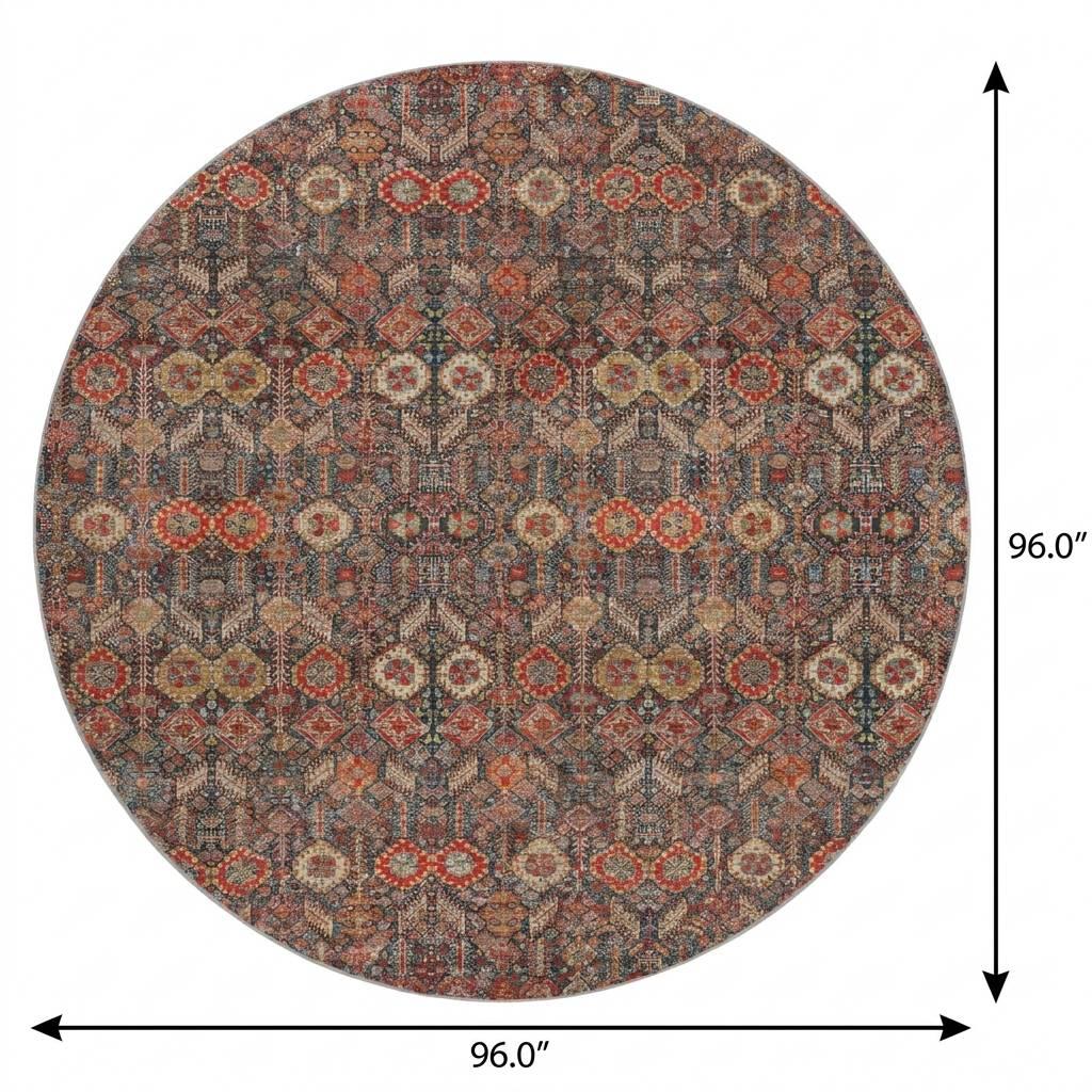 8' Red And Navy Blue Geometric Shag Washable Round Rug With UV Protection - HomeRoots - Flyclothing LLC