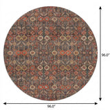 8' Red And Navy Blue Geometric Shag Washable Round Rug With UV Protection - HomeRoots - Flyclothing LLC
