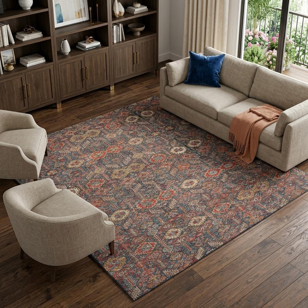 8' X 10' Red And Navy Blue Geometric Shag Washable Area Rug With UV Protection - HomeRoots - Flyclothing LLC
