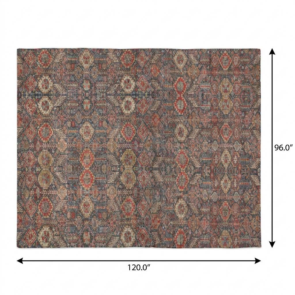 8' X 10' Red And Navy Blue Geometric Shag Washable Area Rug With UV Protection - HomeRoots - Flyclothing LLC