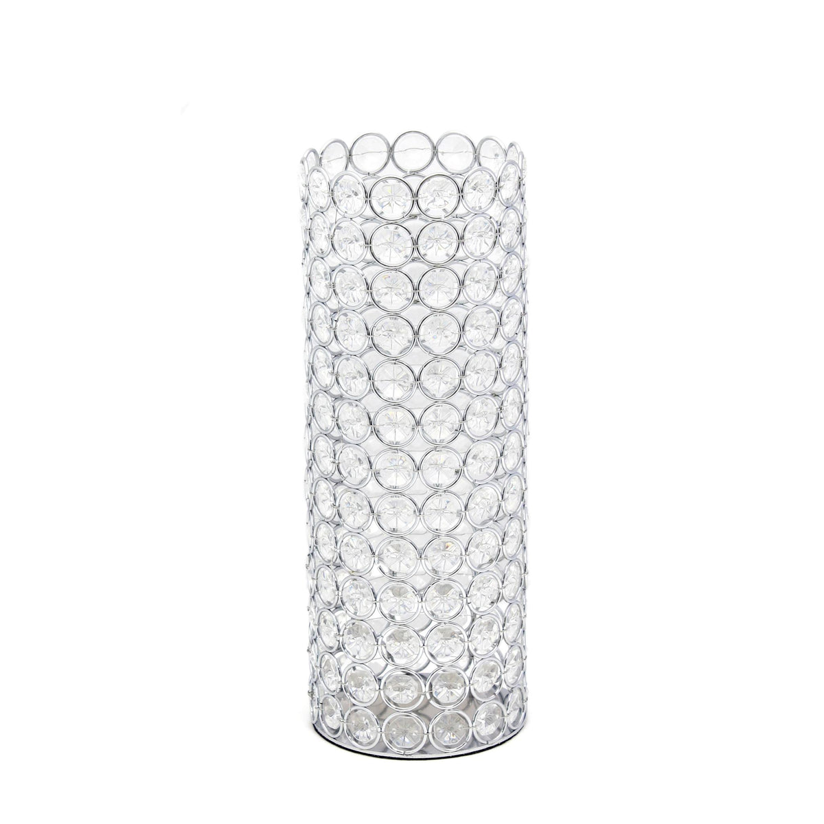 11" Clear And Silver Crystal And Metal Cylinder Table Vase With Faux Crystals - HomeRoots - Flyclothing LLC