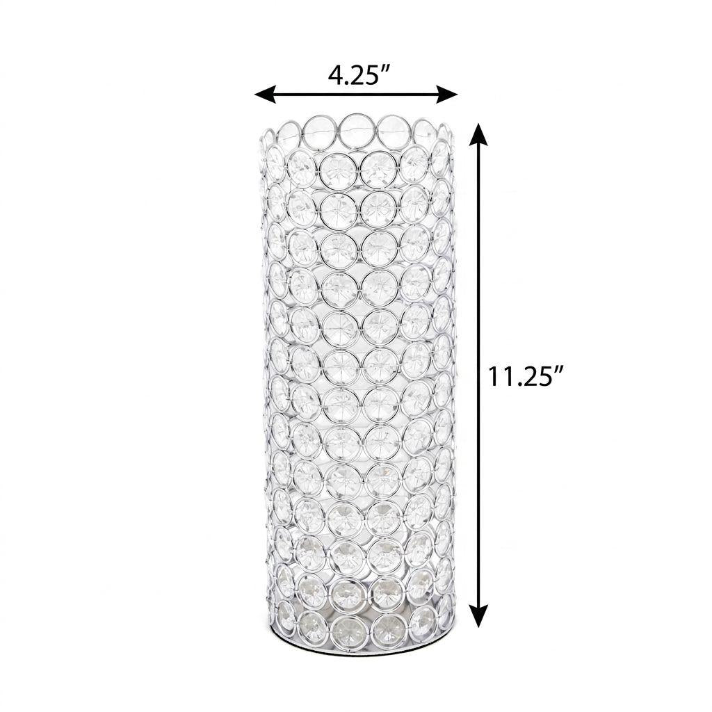 11" Clear And Silver Crystal And Metal Cylinder Table Vase With Faux Crystals - HomeRoots - Flyclothing LLC