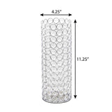 11" Clear And Silver Crystal And Metal Cylinder Table Vase With Faux Crystals - HomeRoots - Flyclothing LLC