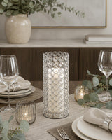 11" Clear And Silver Crystal And Metal Cylinder Table Vase With Faux Crystals - HomeRoots - Flyclothing LLC