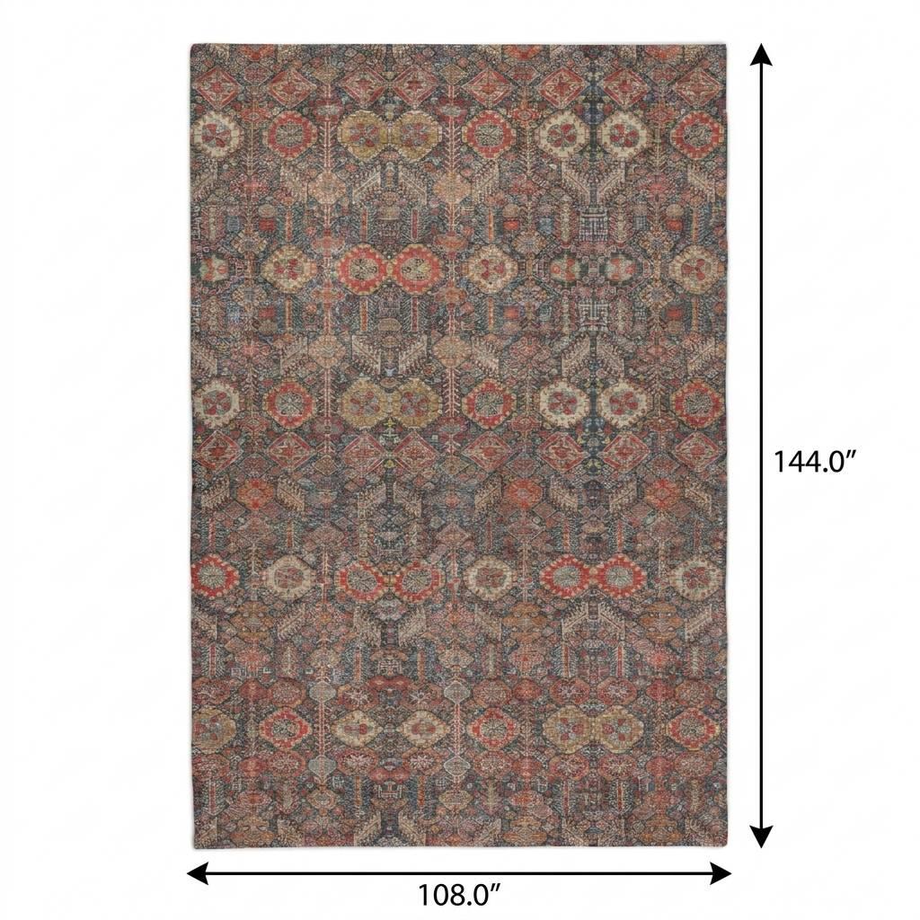 9' X 12' Red And Navy Blue Geometric Shag Washable Area Rug With UV Protection - HomeRoots - Flyclothing LLC