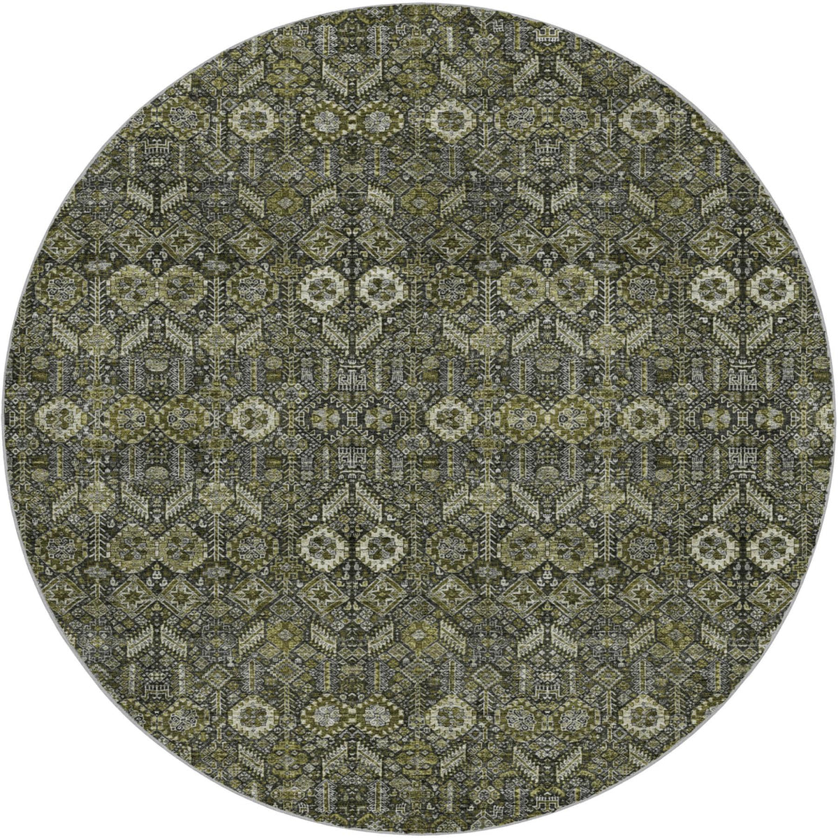 8' Taupe And Brown Geometric Shag Washable Round Rug With UV Protection - HomeRoots - Flyclothing LLC