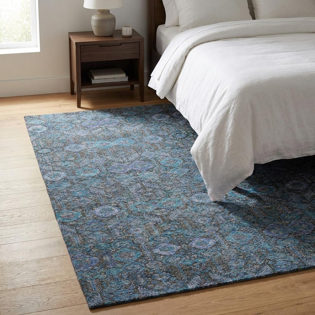 3' X 5' Teal And Navy Blue Geometric Shag Washable Area Rug With UV Protection - HomeRoots - Flyclothing LLC