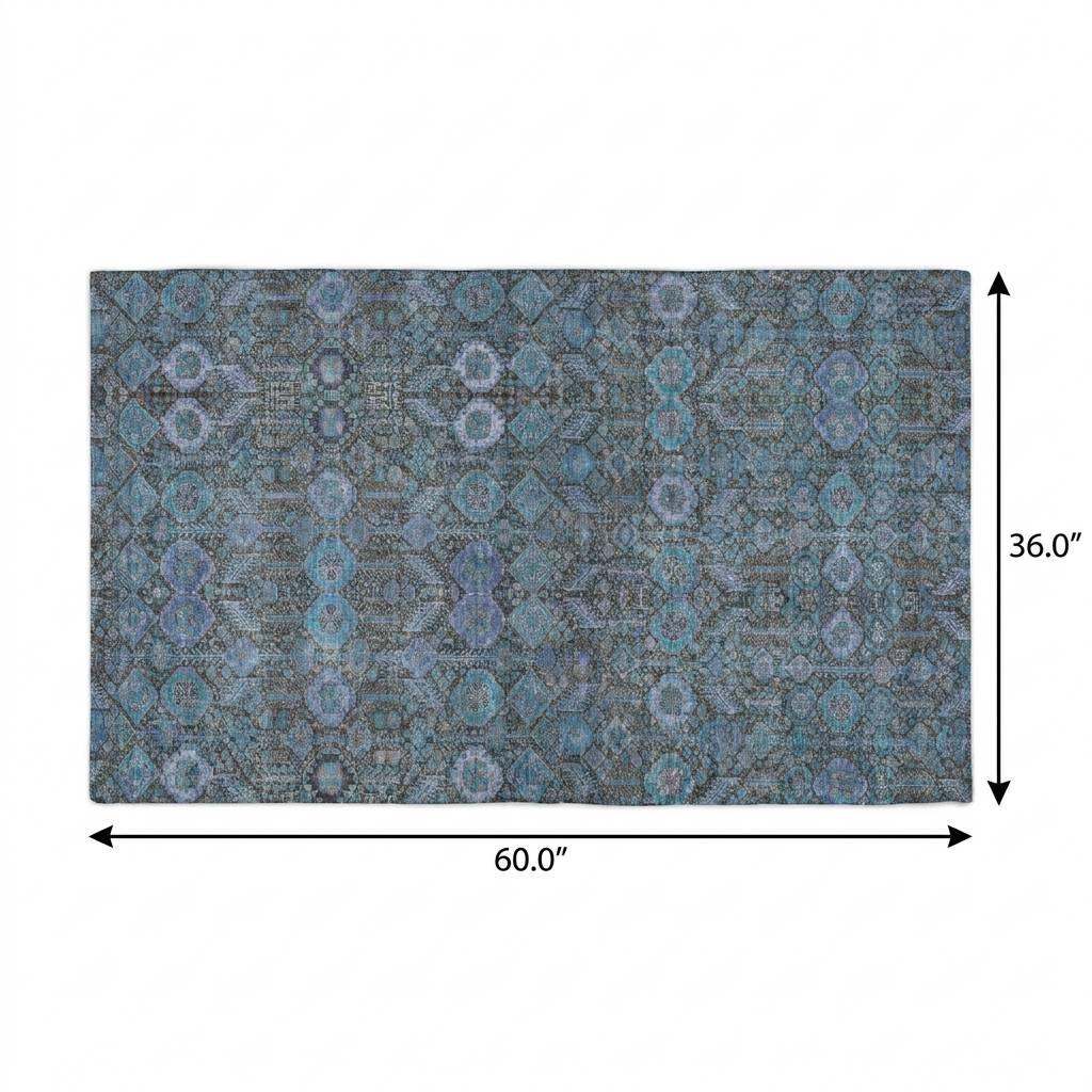 3' X 5' Teal And Navy Blue Geometric Shag Washable Area Rug With UV Protection - HomeRoots - Flyclothing LLC