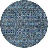 8' Teal And Navy Blue Geometric Shag Washable Round Rug With UV Protection - HomeRoots - Flyclothing LLC