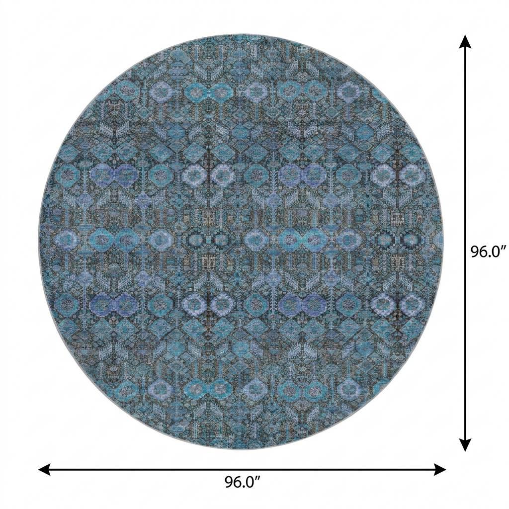 8' Teal And Navy Blue Geometric Shag Washable Round Rug With UV Protection - HomeRoots - Flyclothing LLC