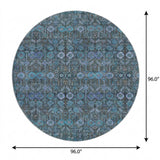 8' Teal And Navy Blue Geometric Shag Washable Round Rug With UV Protection - HomeRoots - Flyclothing LLC