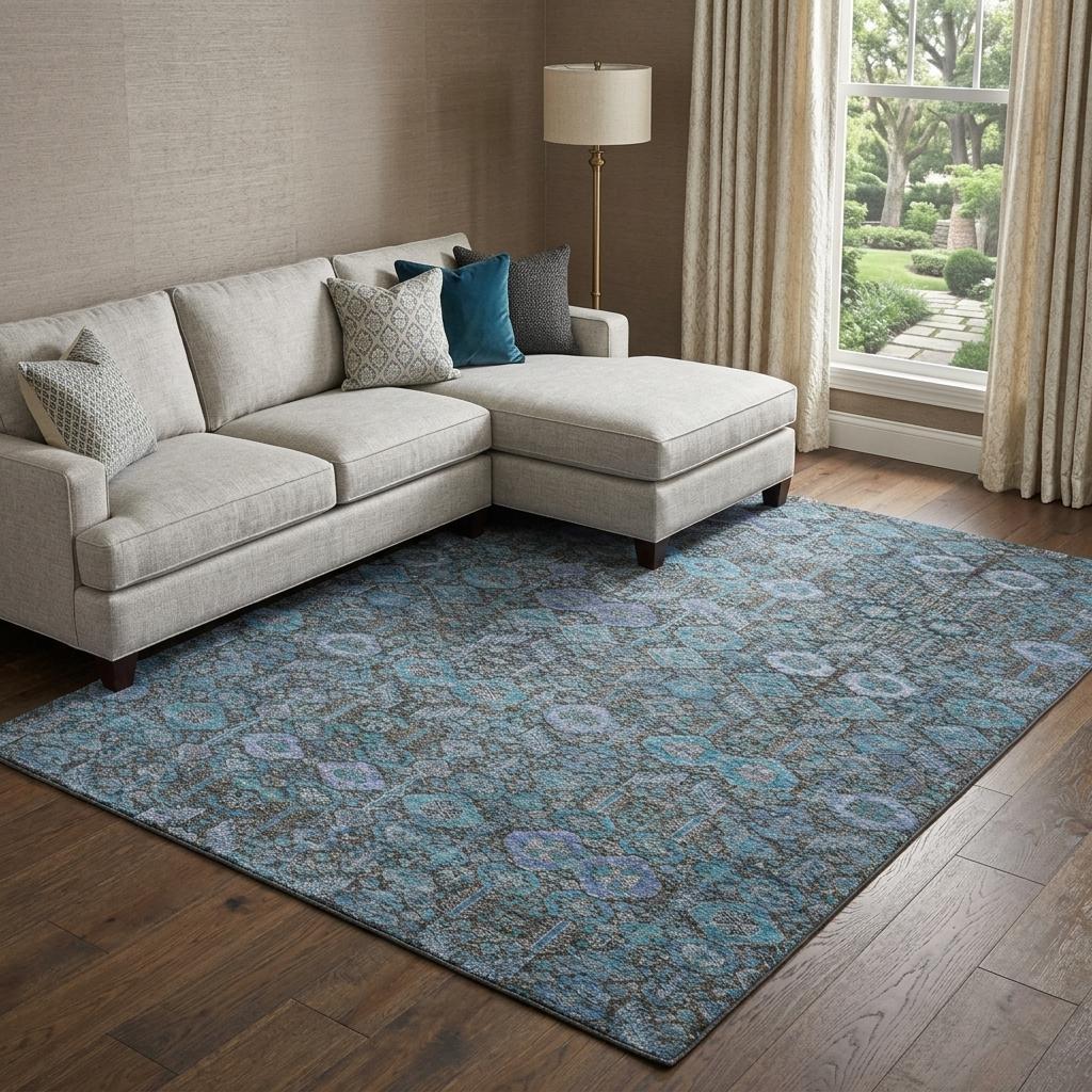 8' X 10' Teal And Navy Blue Geometric Shag Washable Area Rug With UV Protection - HomeRoots - Flyclothing LLC