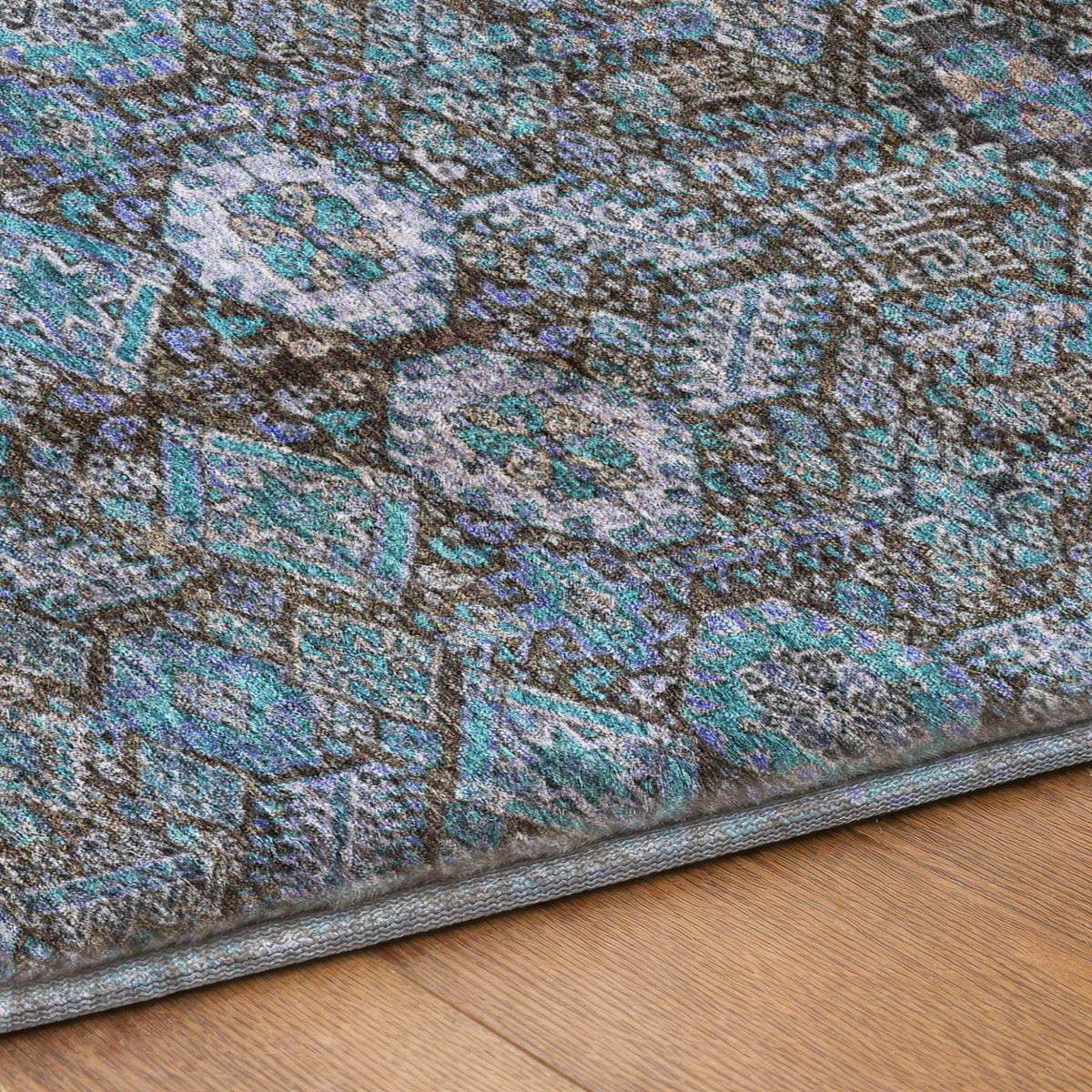 8' X 10' Teal And Navy Blue Geometric Shag Washable Area Rug With UV Protection - HomeRoots - Flyclothing LLC