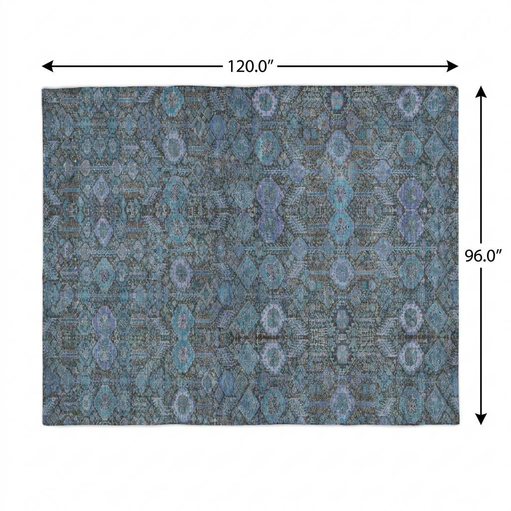 8' X 10' Teal And Navy Blue Geometric Shag Washable Area Rug With UV Protection - HomeRoots - Flyclothing LLC