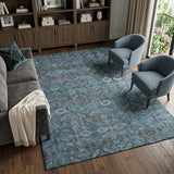 9' X 12' Teal And Navy Blue Geometric Shag Washable Area Rug With UV Protection - HomeRoots - Flyclothing LLC