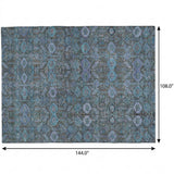 9' X 12' Teal And Navy Blue Geometric Shag Washable Area Rug With UV Protection - HomeRoots - Flyclothing LLC