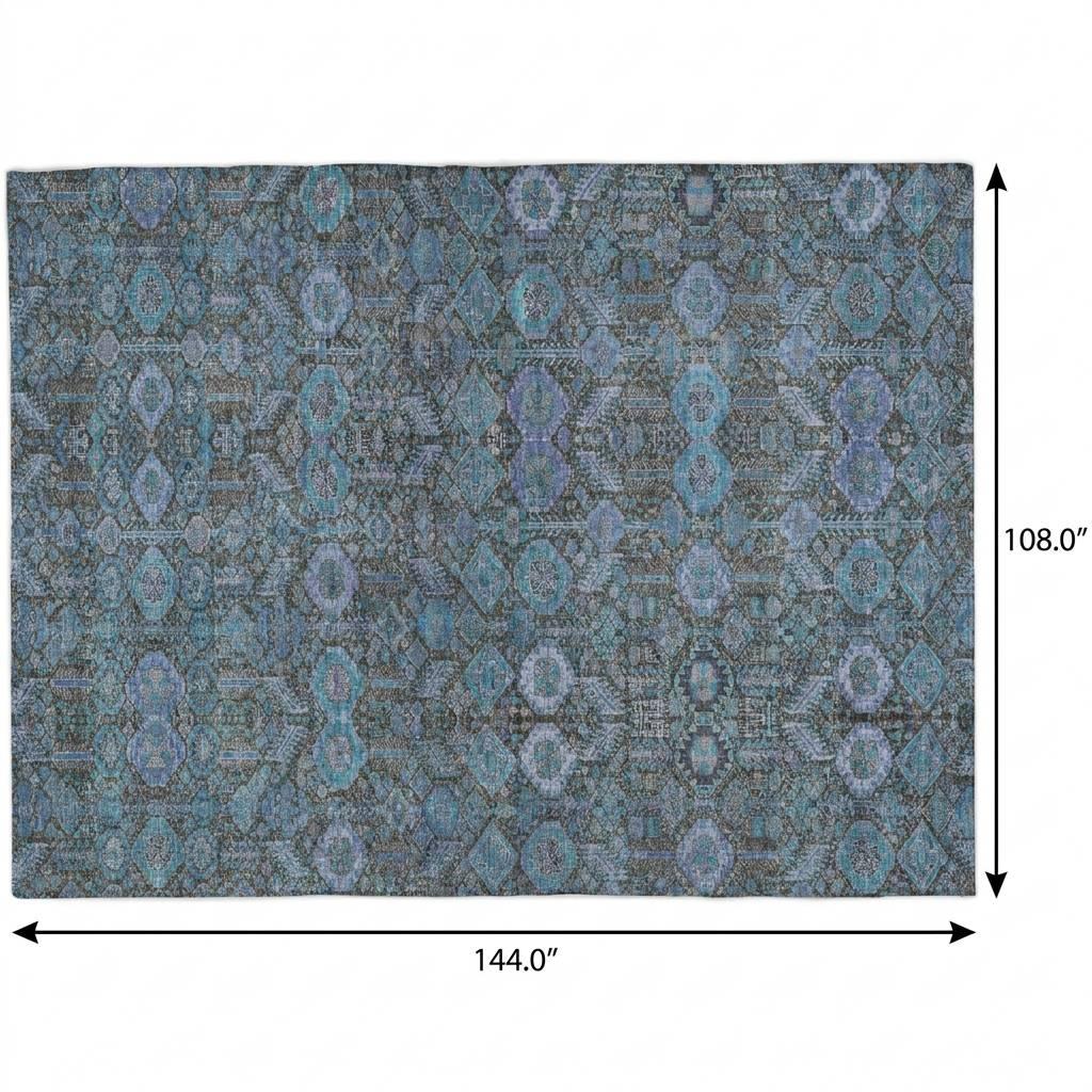 9' X 12' Teal And Navy Blue Geometric Shag Washable Area Rug With UV Protection - HomeRoots - Flyclothing LLC